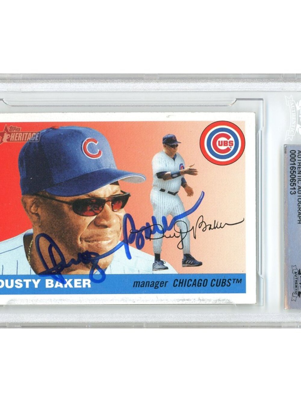 Dusty Baker Signed 2004 Topps Heritage #191 Cubs Beckett BAS Slabbed MLB Auto